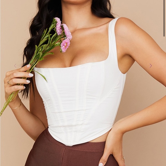 House of CB Poppy White Cotton Corset Top Boning Square Neckline Sz L+ NEW - Picture 1 of 12